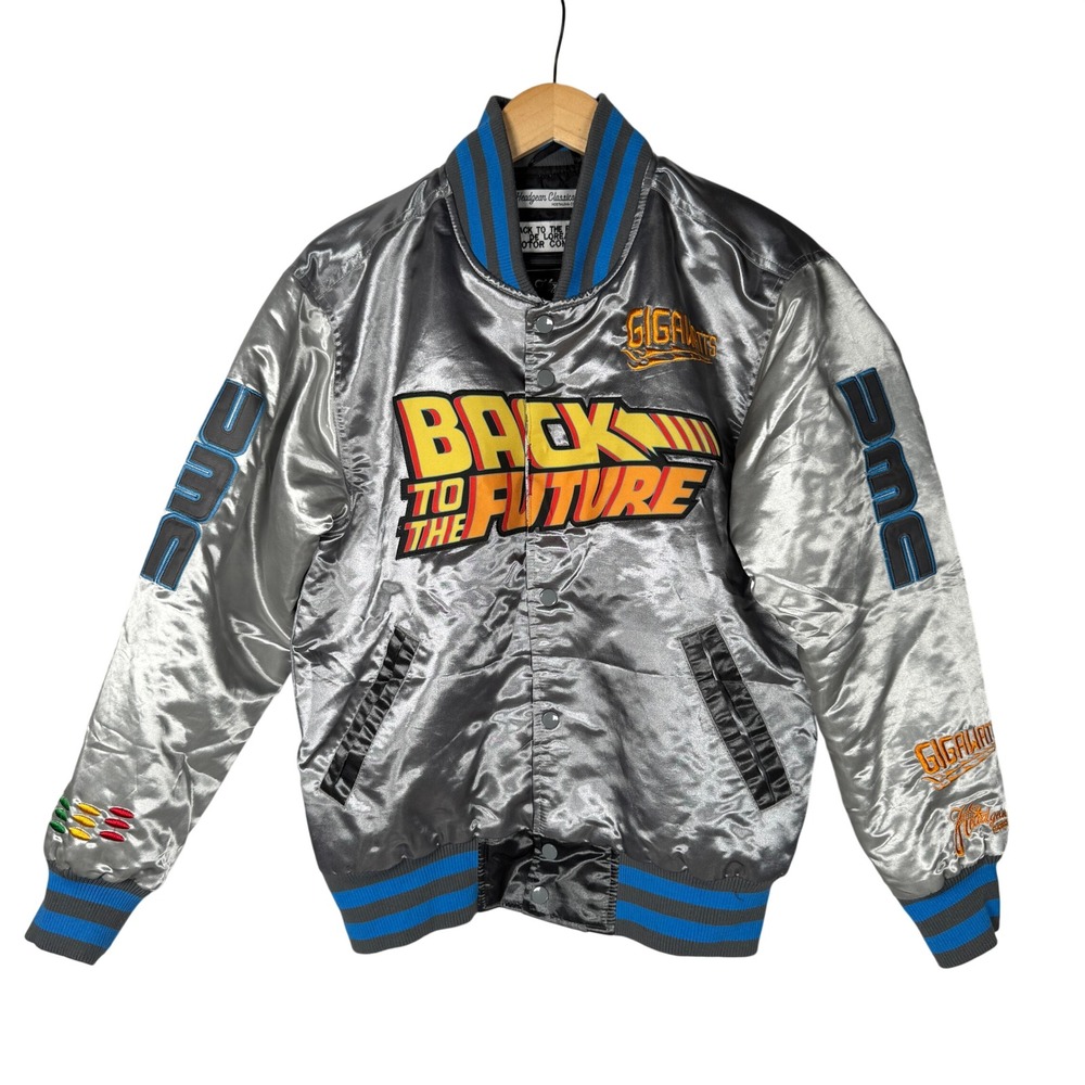 Headgear‎ Classics Back to the Future DeLorean Satin Bomber Jacket Mens Sm 80's